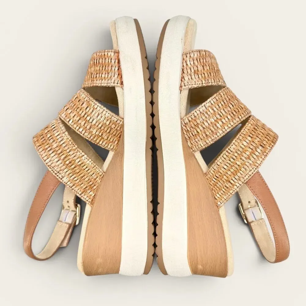 VANELi Cleon Wedge Sandals 7M Tan Straw Slingback Comfort Platform Shoes